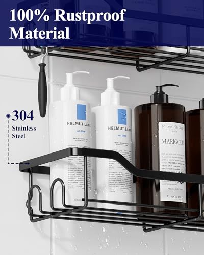 Image of Kitsure Shower Caddy Large - Adhesive Shower Organizer, Stainless Steel Shelf for Inside Shower, No Drill Bathroom Organizers and Storage, Home Decor Accessories, 2 Pack, Black