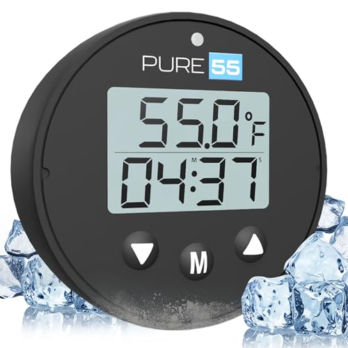 Pure55 PlungeGauge 3-in-1 Cold Plunge Thermometer with Clock & Timer - Ice Bath Water Thermometer with Easy 3-Button Control - Floating Design & IPX7 Waterproof with Audible Beep & LED Indicators