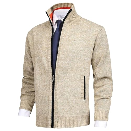 Men's Stand Collar Long Sleeve Soft Sweater Full Zip Cardigan Knitted Sweater Warm Loose Fit Casual Sweaters