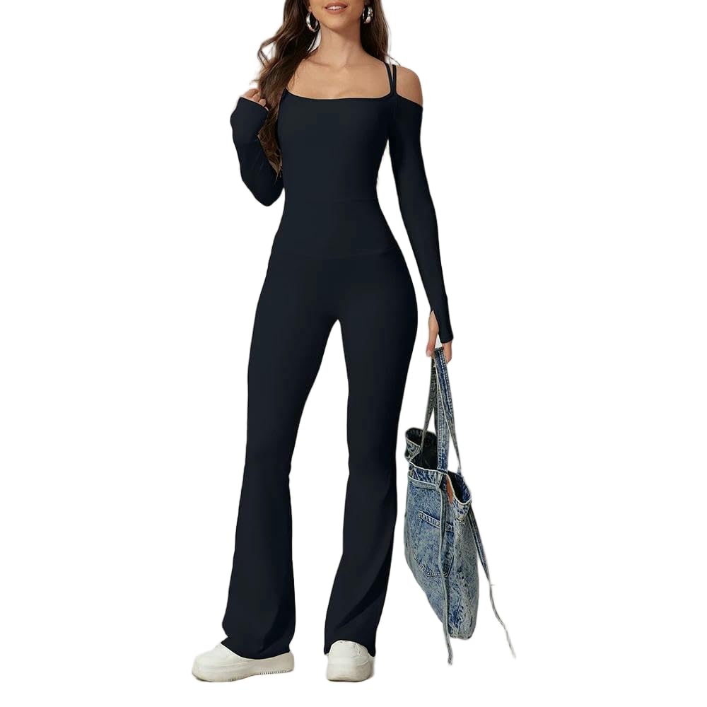 GLDFW - Conjunto de body de yoga para mujer, conjunto de gimnasio, deportes, chándal para mujer, pantalones acampanados, ropa deportiva