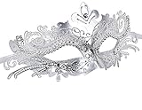 Masquerade Mask Shiny Metal Rhinestone Venetian Pretty Party Evening Prom Mask (Silver Gray)