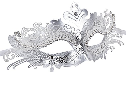 Masquerade Mask Shiny Metal Rhinestone Venetian Pretty Party Evening Prom Mask (Silver Gray)