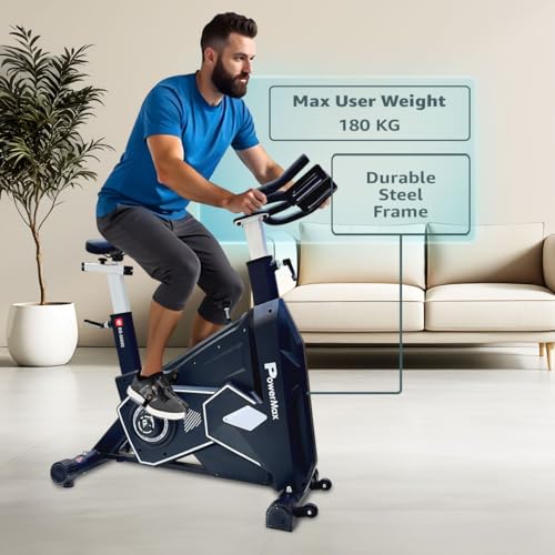 Image of PowerMax Fitness BS-3600C Commercial Spin Exercise Bike, 24 Kg fly wheel, Max user 180kg, Belt drive, Manual braking, 2pc Crank, Adjustable pedal and seat, Leather Cushion seat, Stride Length 400mm