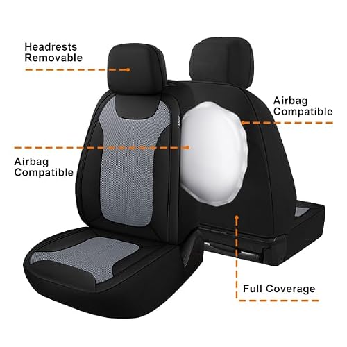 CAROMOP Car Seat Covers Premium 3D Air Mesh Cloth Front Set Washable and Breathable Automotive Vehicle Seat Covers for Cars Interior, Universal Fit for Cars, Sedans, Trucks, SUVs (Black/Gray)