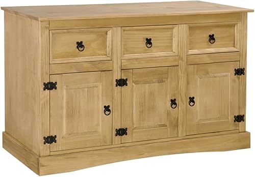 Armario de autoservicio para mesa auxiliar, armario de cocina, aparador de madera de pino mexicana maciza, rango corona, 52 x 16.9 x 30.7 pulgadas,