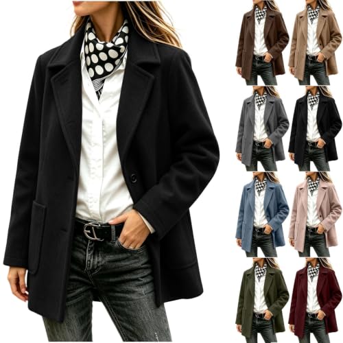 Pea Coats for Women Blazer Single Breasted Lapel Winter Coat - image 1