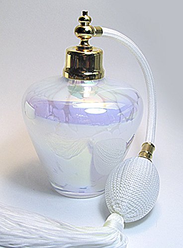 Alice-Aliya Art Glass Perfume Cologne Refillable Empty Bottle with Bulb and Tassel Atomizer Sprayer (White Bulb Color)