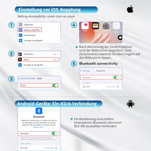 VYVIYON Kabelloser Kamera Fernauslöser mit Zoom/Schalter für Fotos & Vlogging - TikTok Video-Scrolling per Bluetooth - Wiederaufladbarer Seitenwender für E-Book-Apps - Kompatibel mit iOS und Android