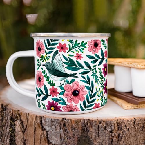 Taza de Camping Esmaltada Floral Colibrí 12oz miniatura 4