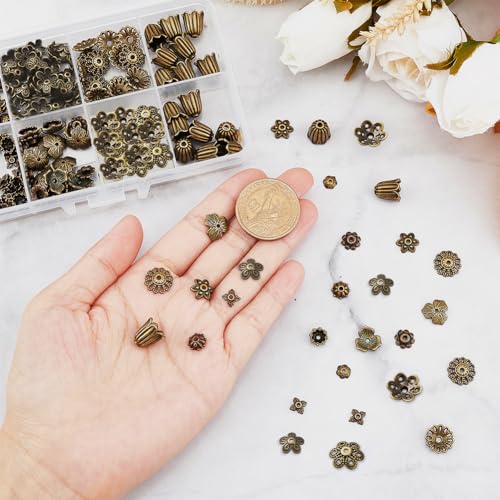 SUNNYCLUE 1 Box 240Pcs 12 Style Bead Caps Jewellery End Caps Flower Bead Cap Tibetan Style Alloy End Cap Bali Style Beads for Jewellery Making DIY Necklace Bracelet Craft Supplies Antique Bronze - Image 3