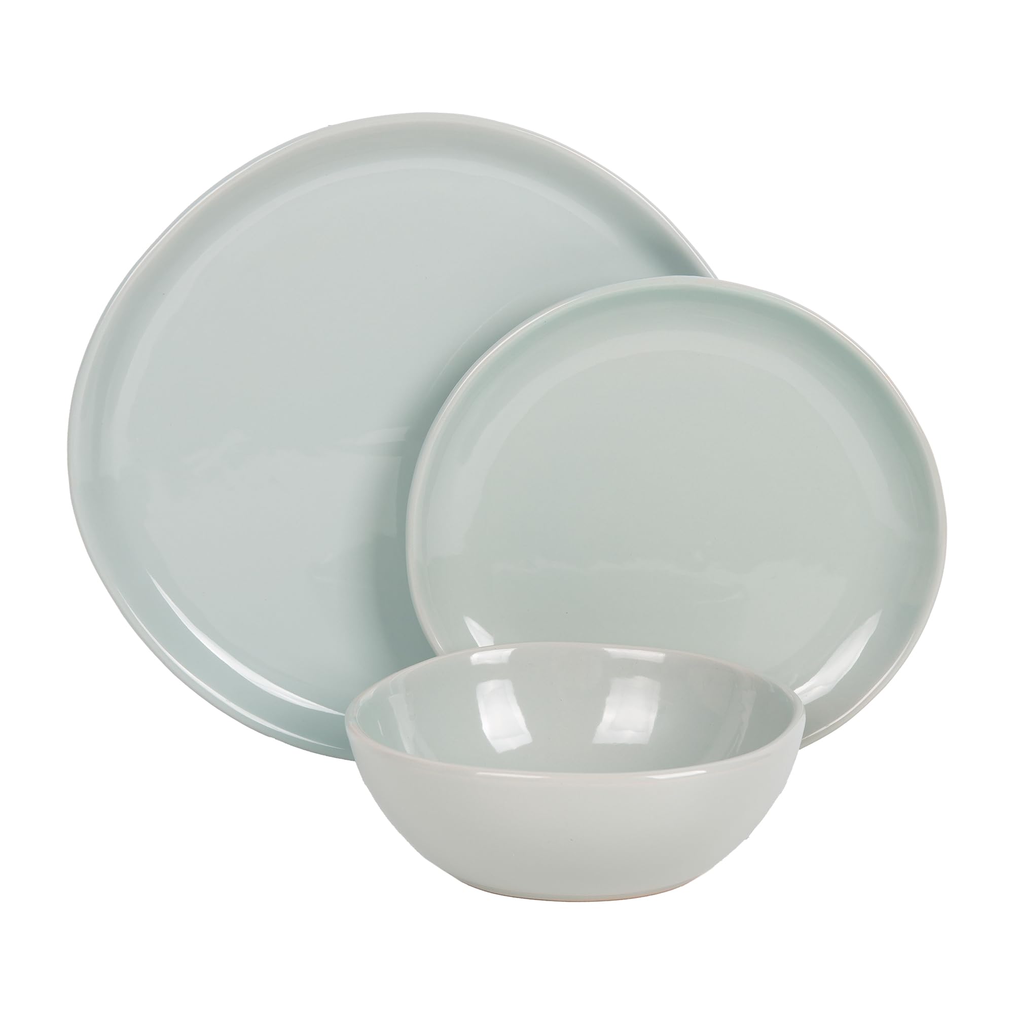 Cofan Vajilla de cerámica verde | Set de 12 piezas | Diseño irregular | Apta para lavavajillas y microondas