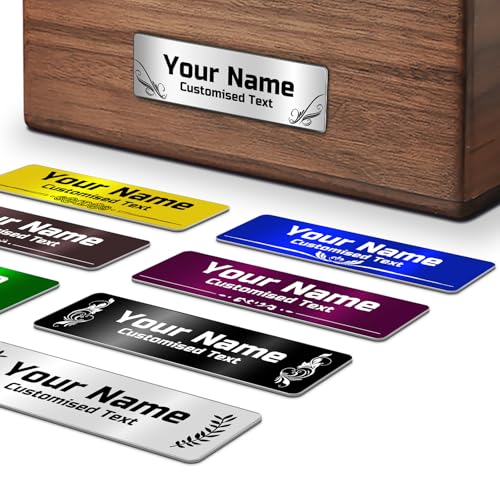Image of Engraved Custom Name Plate Adhesive Backing Personalized Memorial Plaque | Stainless Steel Metal Small Decorative Customize Name Tag for Mailbox, Trophy, Pet Urn, Picture Frame, Art Tag, Locker
