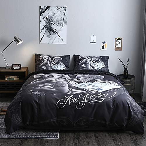 Duvet Covers Housse de Couette Monroe Tatouage 3D Impression literie Douillette Ensemble crâne Microfibre Housse de Couette avec taie d'oreiller Sombre Punk...