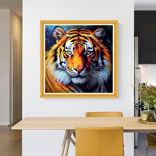 Image of Foxhool Stamped Cross Stitch Kits,11CT Printed Cross Stitch Pattern Full Embroidery Kits for Beginner Needlepoint Kits-Magical Tiger 18x18 inch