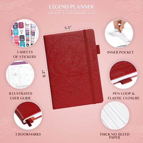 Image of Legend Planner Undated, Weekly & Daily Goal Journal, A5 Red
