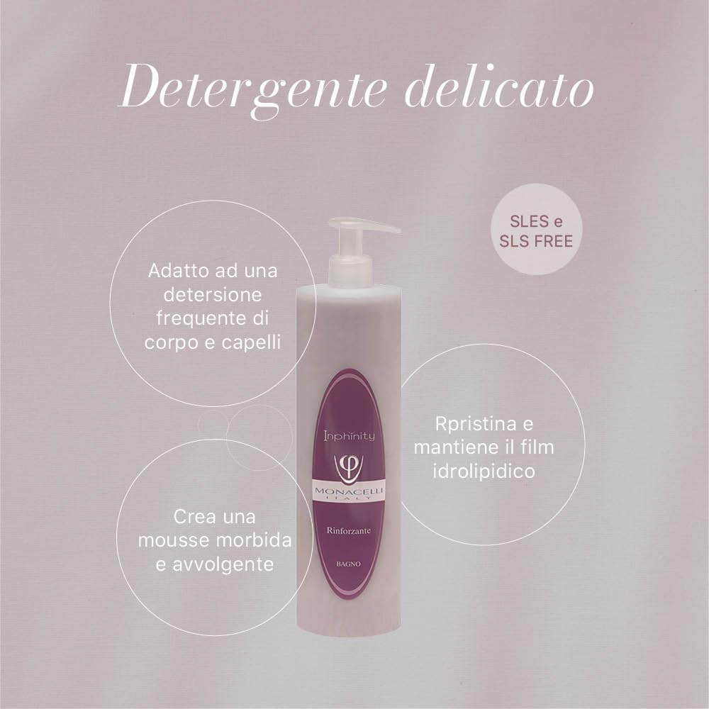 Monacelli Inphinity Bagno Shampoo Rinforzante 1000ml detergente cremoso delicato per prevenire e contrastare la caduta dei capelli