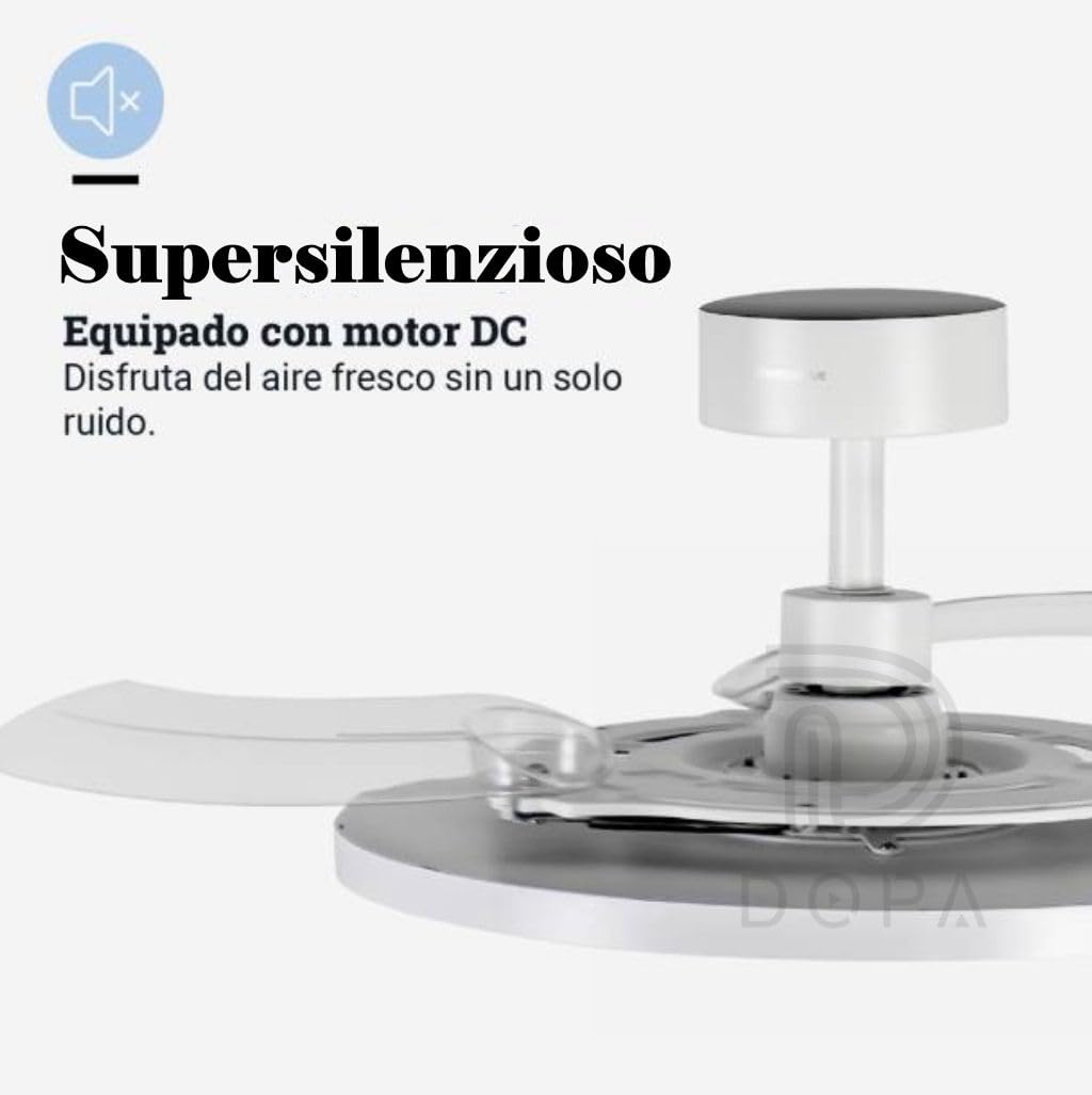 Dopa Dopastore Plafoniera Ventilatore da Soffitto Ultra Slim LED da 40W con Ventole a Scomparsa 6 Modalità Regolabili e Telecomando per Interno IP20