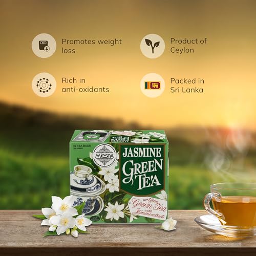 Image of Mlesna Jasmine Green Tea 100g | 50 Foil-Wrapped Tea Bags | Pure Ceylon Green Tea | Rich in Antioxidant | Imported from Sri Lanka