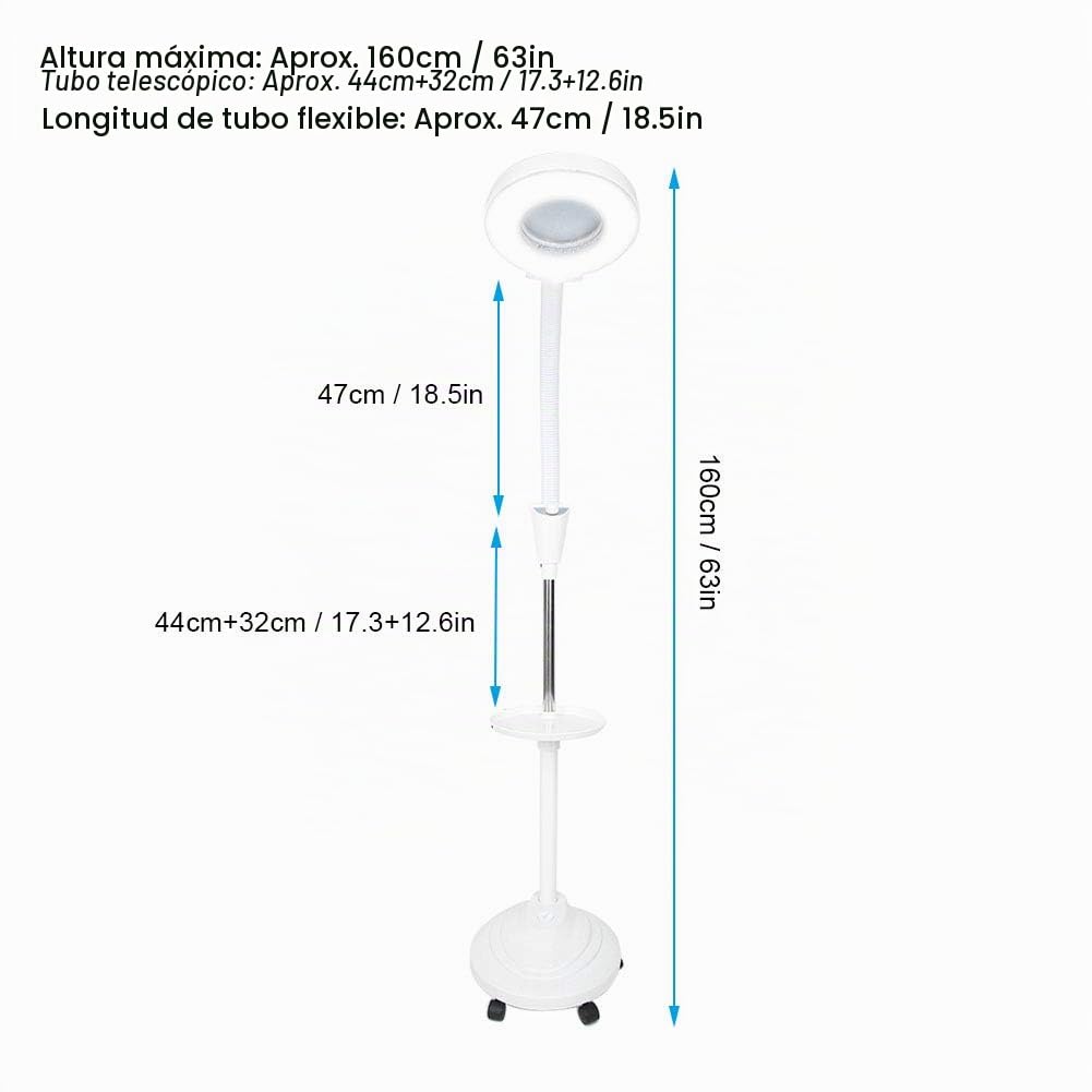 Lámpara de Pie con Lupa Lámpara con 8 Lupas Lámpara de Pie de Luz Fría LED Ajustable para Manualidades Costura Tatuaje