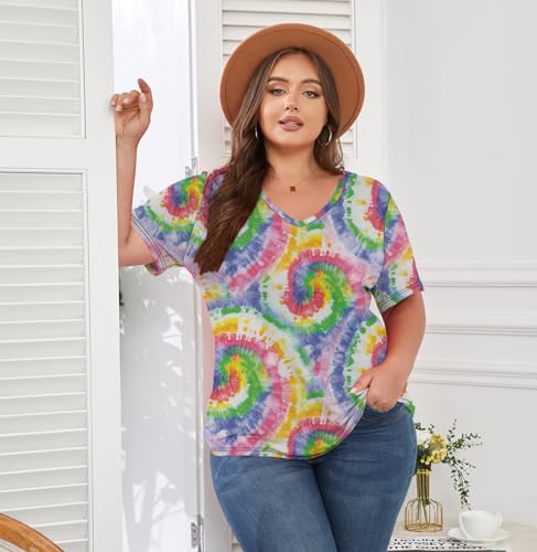 Image of ForHailey Women's Plus Size Short Sleeve Tee Shirt V Neck Basic Ladies Loose Fit T Shirt 1X-5X