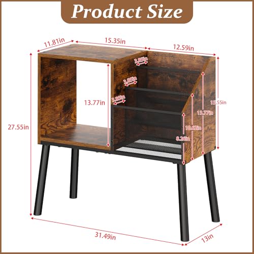 Image of Record Player Stand with Storage, 3-Tier Step Vinyl Record Storage Holder up to 200 Albums, Small Vintage Record Player Table, Turntable Stand Recordsfor Living Room, Bedroom
