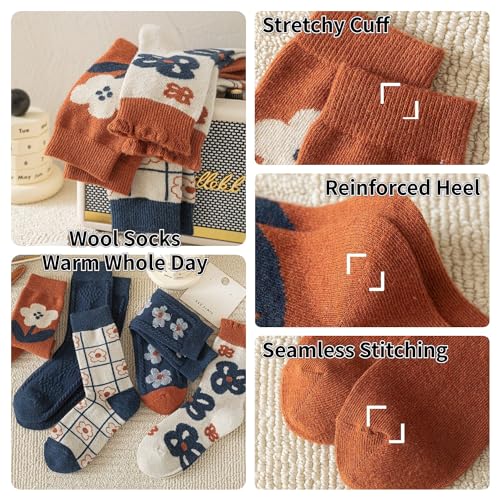 Image of Wool Socks for Women Thick Knit Vintage Cute Floral Crew Socks | Soft and Breathable, Cute Floral Design