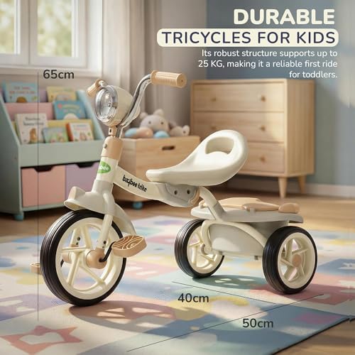Image of Baybee Flyer Baby Tricycle for Kids | Baby Tricycle with LED Light, Music & Storage Baskets | Kid Cycle with Adjustable Seat & Handle | Foldable Cycle for Kids 2 to 5 Years Boys Girls (Lite Green)