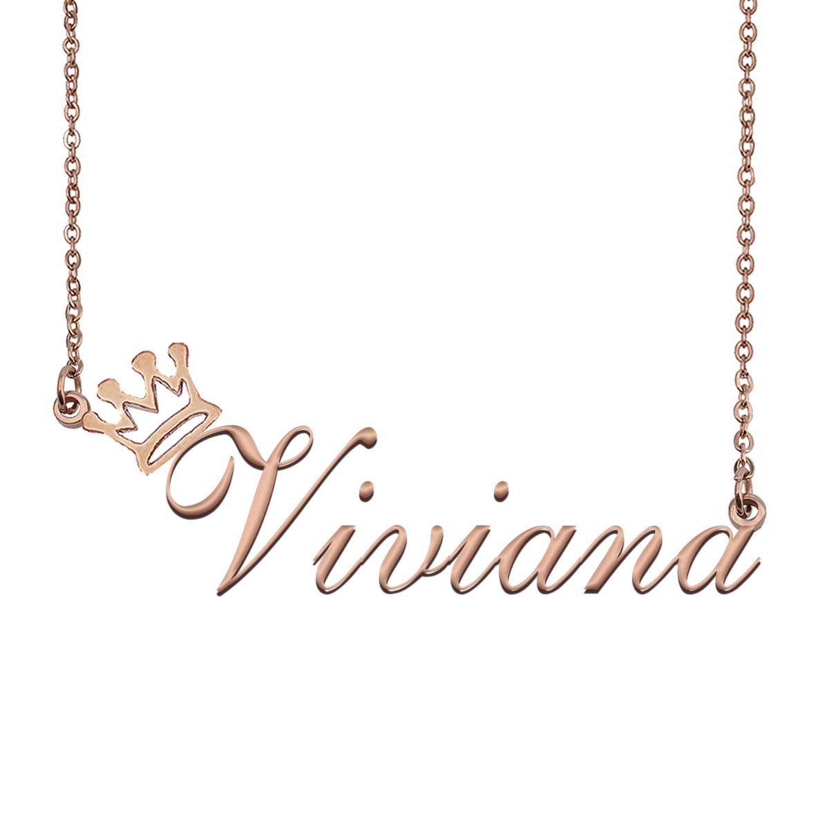 Dancing WolfRose Gold Name Pendant Necklace Crown Princess Personalized Custom Necklaces for Friends Jewelry