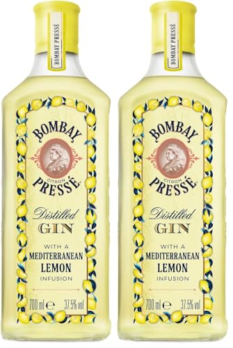 Bombay Citron Pressé Premium Distilled Lemon Flavoured Gin, 37,5% vol., 700 ml, Ginebra infusionada al vapor con los mejores limones del Mediterráneo, 70 cl (Paquete de 2)