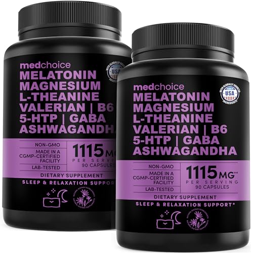 12-in-1 Melatonin Sleep Capsules - Natural Sleep Aids for Adults with Melatonin 5mg and Magnesium Glycinate 500mg Sleep Aid with Ashwagandha L Theanine Valerian Root GABA 5-HTP (90ct Pack of 2)