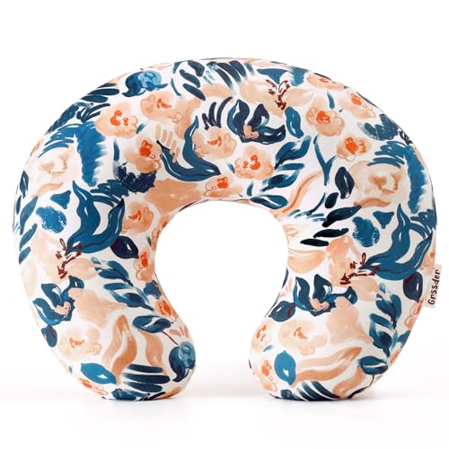 Image of GRSSDER Reversible Nursing Pillow Cover, Ultra Soft Stretchy Minky Removable Nursing Covers Fitted for Breastfeeding Pillows Snug and Safe, Blush Flora