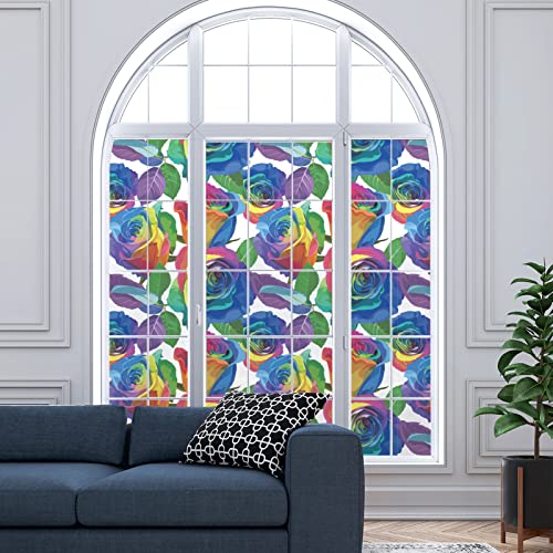 Dktie Colorful Roses Static Cling Decorative Window Film Vinyl Non Adhesive Privacy Film For Bathroom Glass Windows Uv Ink Jet Technology (Ctblt184, 17.7 X 78.7 Inch) #TOP5