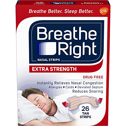 Breathe Right Nasal Strips | Extra Strength | Tan Nasal Strips | Help Stop Snoring | Drug-Free Snoring Solution & Instant Nasal Congestion Relief Caused by Colds & Allergies | 26 Count