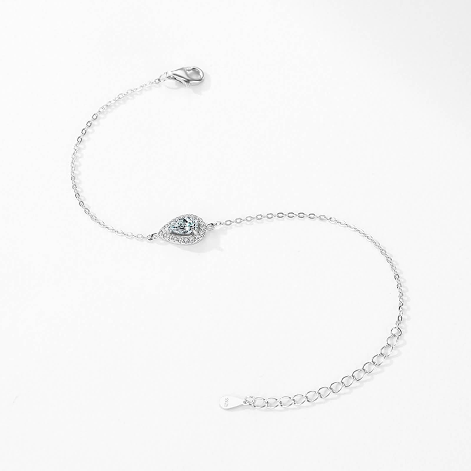 Kette Armband Weißgold 9K / 14K / 18K für Damen, Wassertropfen mit Erstellter Diamant 0,79 Karat, 16 CM + 5 CM Verlängerung, Armkette Silber Damen