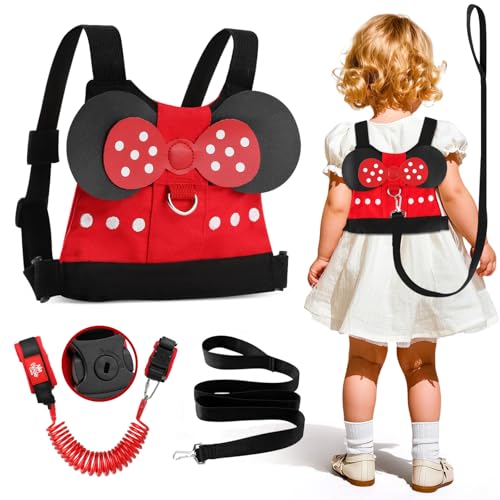 Lehoo Castle Toddler Harness with Leash, 3-in-1 Toddler Leash with Anti Lost Wrist Link for Toddlers, Kid Leashes for Girls, Baby Leashes for Toddlers (Minnie)