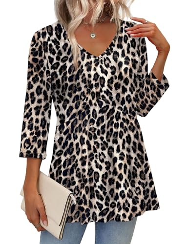 Image of OFEEFAN 3 /4 Length Sleeve Womens Tops 2026 Blouses for Women Dressy Casual Fashion Clothing V Neck Babydoll Tops Fall Outfits