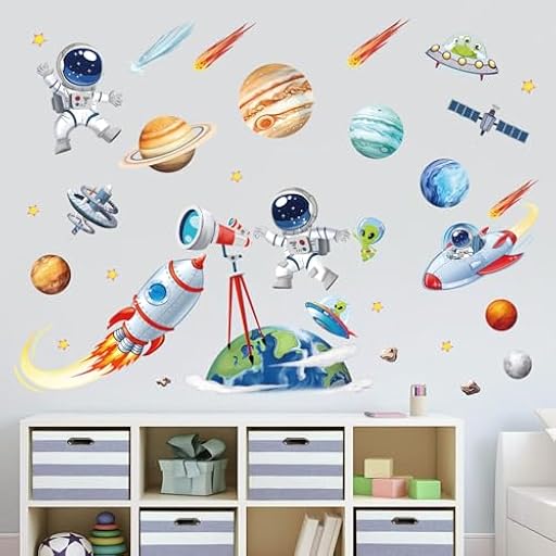 decalmile Pegatinas de Pared Planetas Espacio Astronauta Vinilos Decorativos Sistema Solar Cohetes Adhesivos Pared Habitación Niños Dormitorio Cuarto de Jugar | Ya disponible en tu tienda friki favorita! En mundofriki.es!