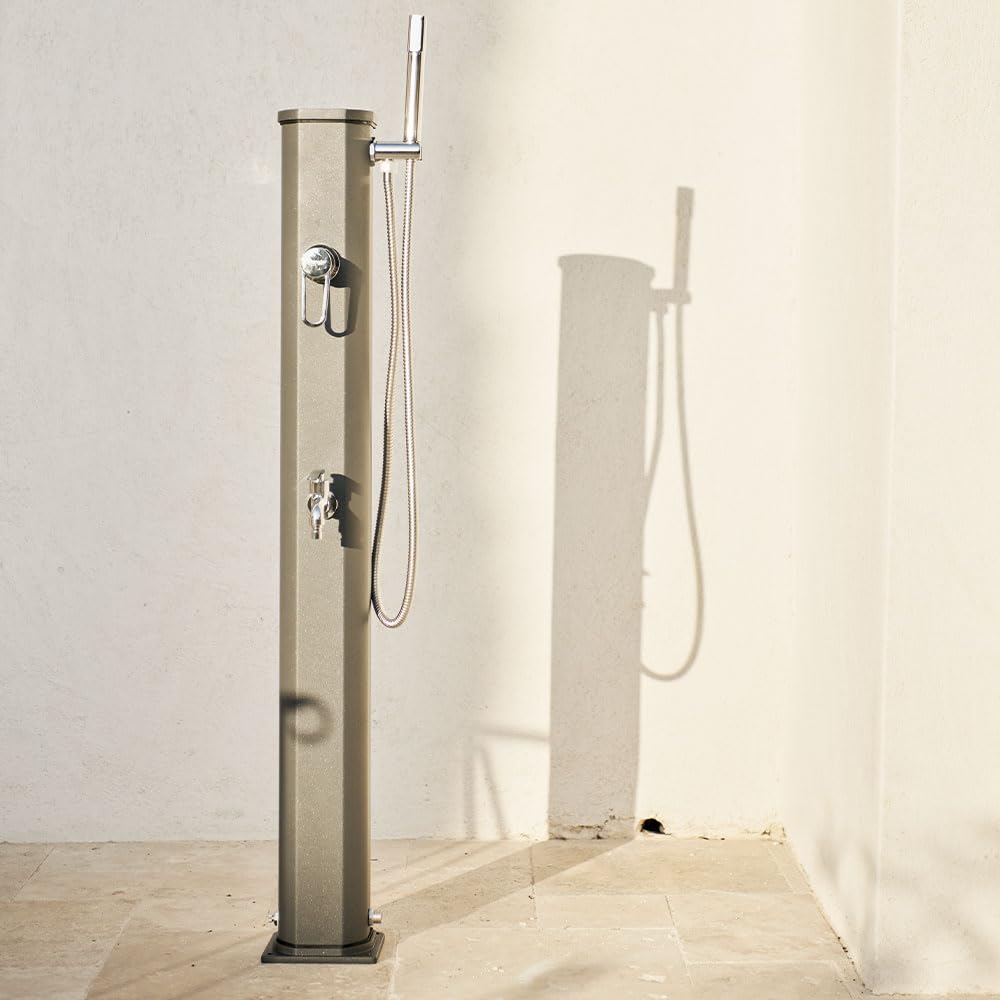 Formidra - Douche Solaire Jolly Go 20L - DS-JG141NO - Douche Solaire Extérieure en Aluminium avec Douchette Amovible, Mitigeur et Rince Pieds - Compacte et Élégante - Anthracite - 24x26x120cm