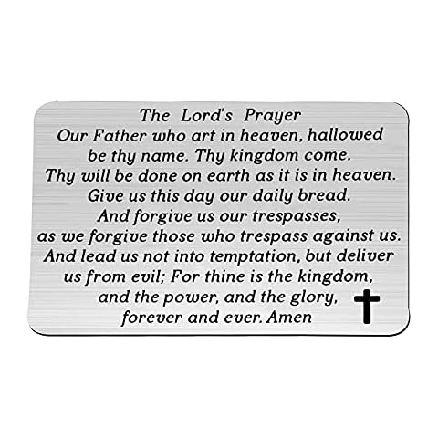 WUSUANED The Lord's Prayer Wallet Card Our Father Who Art in Heaven Matthew 6:9-13 Jewelry Religious Gift For Christian Believer, Lord's prayer wallet card silver, L Cover