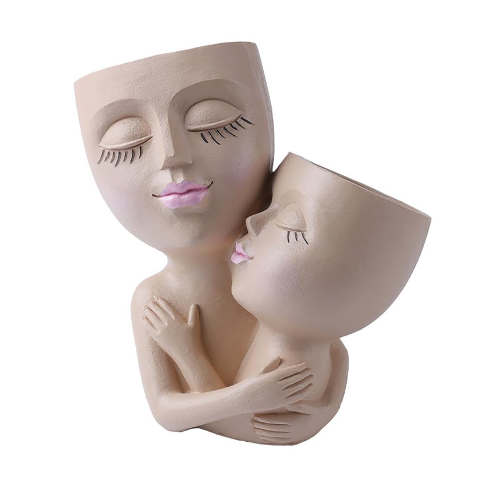 Hawofly Gesich Blumentopf Gesicht Pflanztopf Sukkulenten Pflanzgefe ser  Kunstharz,Kaktus-Pflanzgef mit Ablaufloch Niedliche Dame Statue Dekor  Plan Topf Geschenk (Doppelkpfige Khaki-Farbe): Amazon.de: Garten