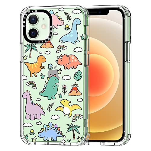 MOSNOVO Case for iPhone 12 Mini, [Buffertech 6.6ft Military-Grade Drop Protection] [Anti Peel Off Tech] Clear TPU Bumper Phone Case Cover Design - Dinosaur Land