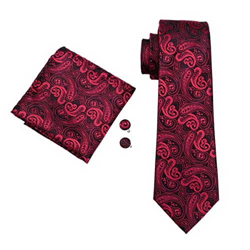Corbata preanudada roja de seda con diseño paisley para hombre miniatura 3