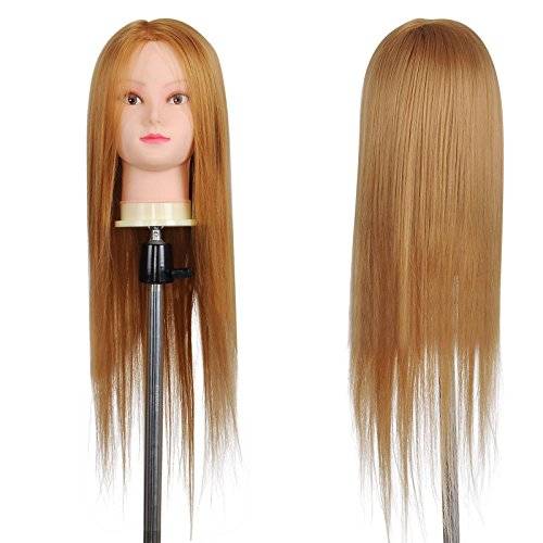 AW 26" Golden Mannequin Head Hair Styling Training Head Manikin Cosmetology Doll Head Synthetic Fiber with Clamp Holder