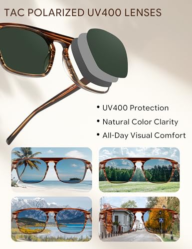 Image of BIRCEN Mens Acetate Polarized Sunglasses: Retro Square Sun Glasses UV400 Protection Anti-Glare Shades for Driving Travel