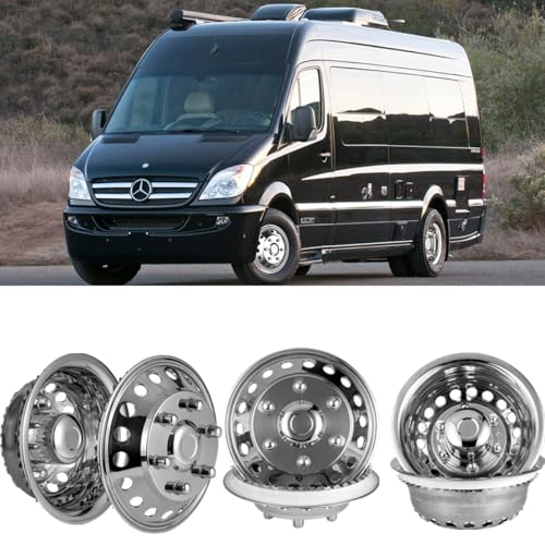 Lifeinfinity set of 4pcs 16inch Snap-On 6 Lugs Wheel Covers, 18 Hand Holes Dually Wheel Simulators, Polished Stainless Steel Hubcaps fit for 2012-2021 Dodge/Mercedes and Freightliner Sprinter Van K16A