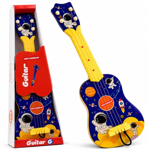 Image of MiniExplorer Ukulele Guitar Toy for Kids, 57 cm 4 String Musical Instrument Toy for Toddlers & Boys Girls Age 3+, Early Educational Pretend Play Guitar - Space
