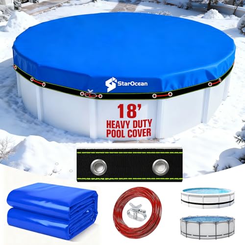 Upgrade 18 ft Round Pool Cover,500D Thick&Durable Above Ground Winter Pool Cover,Round Swimming Pool...