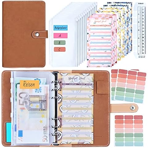 Budget Planner Budget Binder A6 - ANYUKE Sparchallenge Budget Planer Geldbuch mit Hüllen, Buget Binder Finanzplaner Ringbuch Ordner Organizer für Geld aufbewahrung Hefter, Familienbudgetplaner Cover