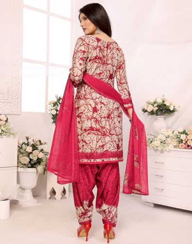 Image of Yashika Women's Printed Dress Material - Unstitched Crepe Fabric Kurti, Pants & Dupatta Set