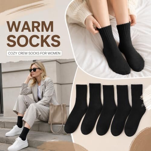 Image of Winter Women Socks 5 Pairs Vintage Wool Casual Thermal Crew Socks